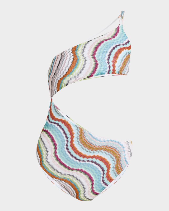 Multicolor Wave Asymmetric Cutout One-Piece Swimsuit
